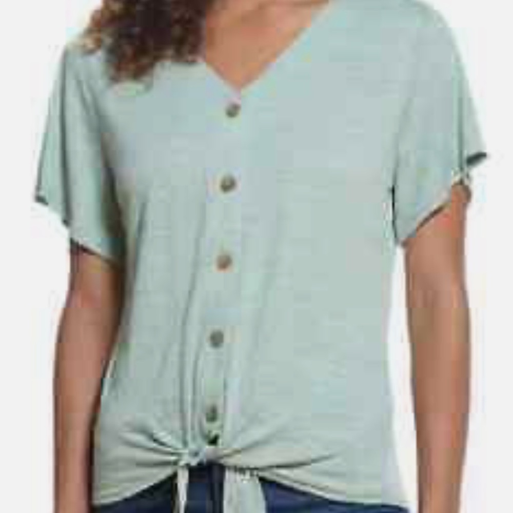Weatherproof Vintage Ladies Tie Front Top - Sage green